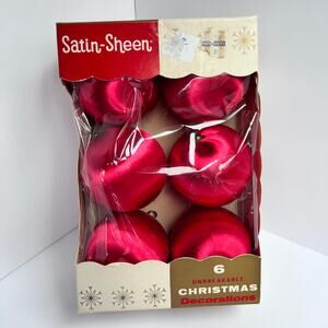 Red Satin Sheen Unbreakable Christmas Ornaments Set of 6 Crafts Retro Decor